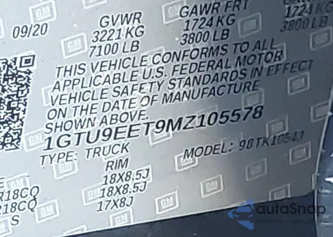 2021 GMC Sierra 1500 4Wd Short Box At4 z USA, uszkodzony, nr VIN 1GTU9EET9MZ105578